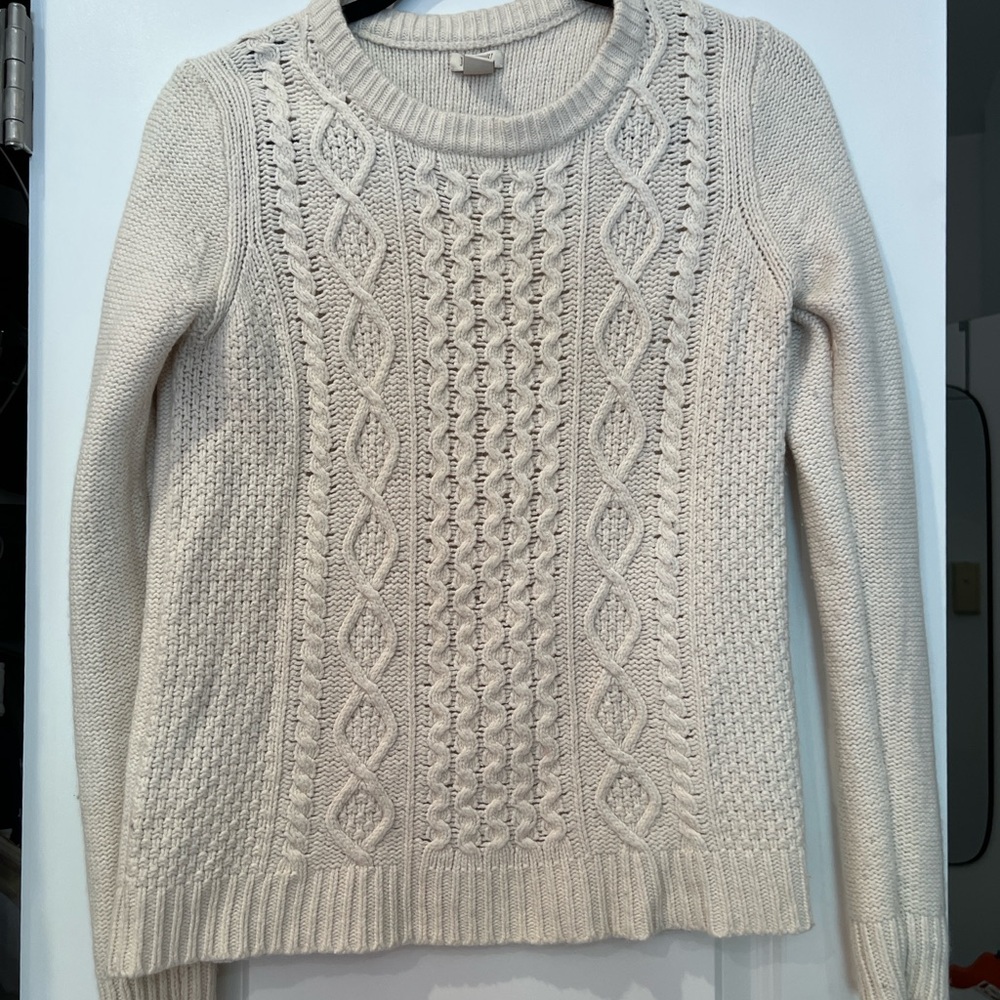 J. Crew Cream Cable Knit Crew Neck Sweater
